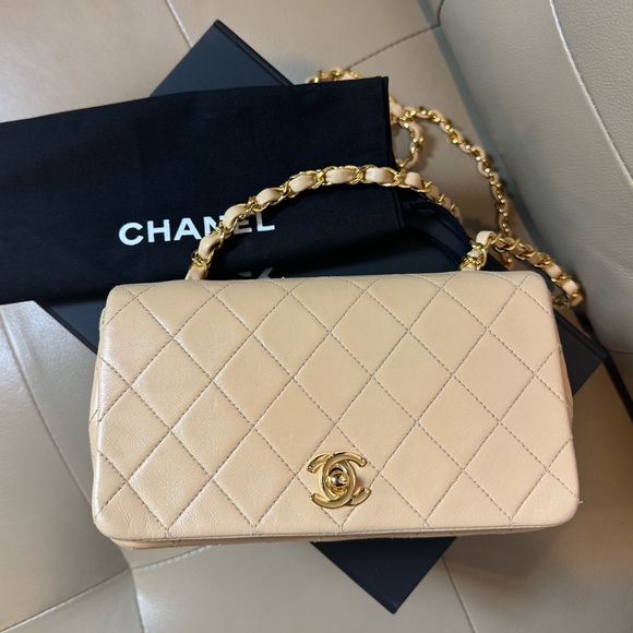 CHANEL Handbags - Chanel CC Small Full Flap vintage beige lambskin single flap bag